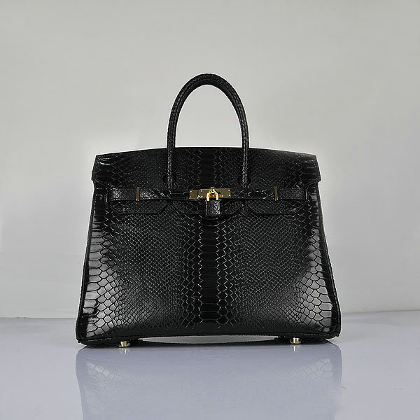 H6089 Hermes Birkin 35CM Black Snake Leather Tote Bag Oro